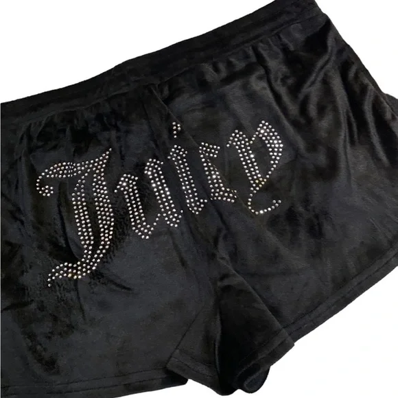 Juicy Couture Velour Black Pajamas Set Shorts with Rhinestones - Picture 4 of 6